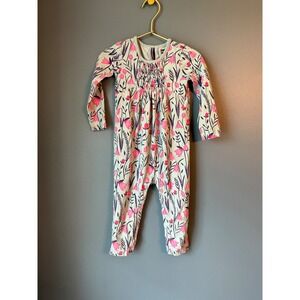 Tea Collection Girls Floral Tulip Smocked Romper Pink 18-24 Months